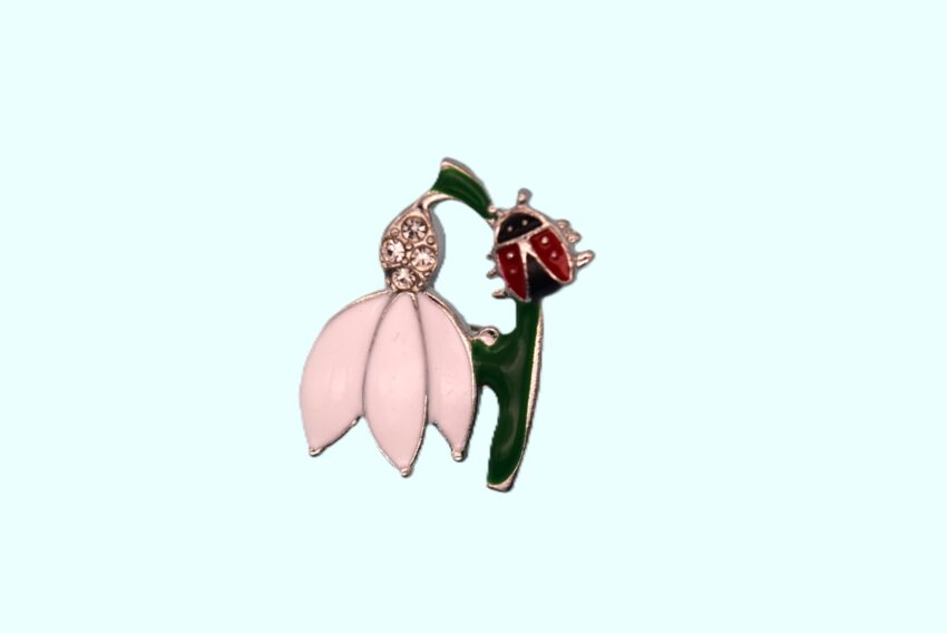 Метална брошка с кристали - кокиче12 бр.