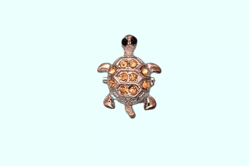 Метална брошка с кристали - костенурка 12 бр.