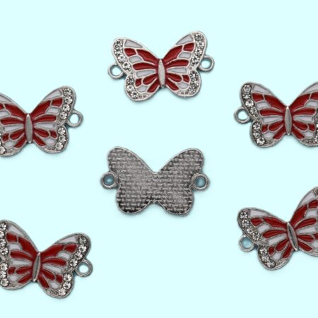 Свързващо метално мънисто – пеперуда с кристали 21х13 мм.