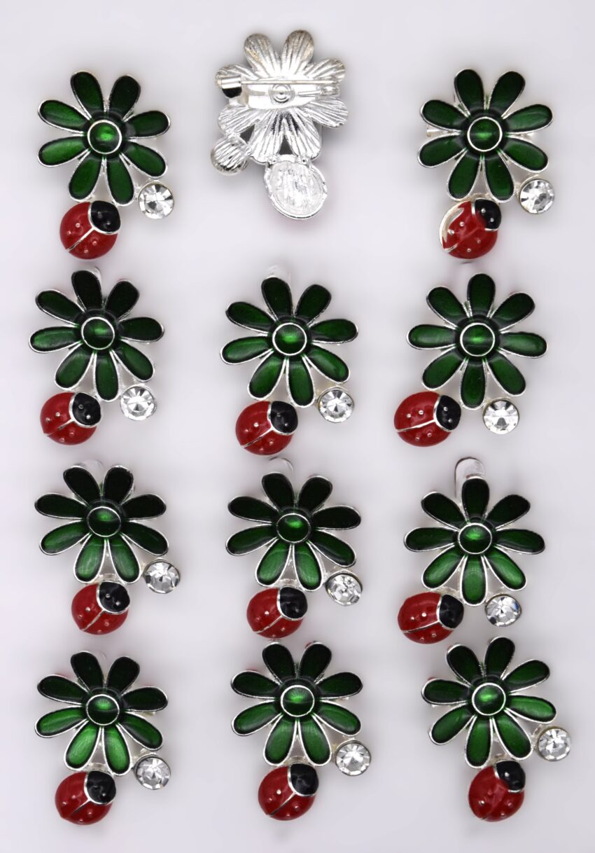 Комплект брошки Зелено цвете с калинка - 12 бр.