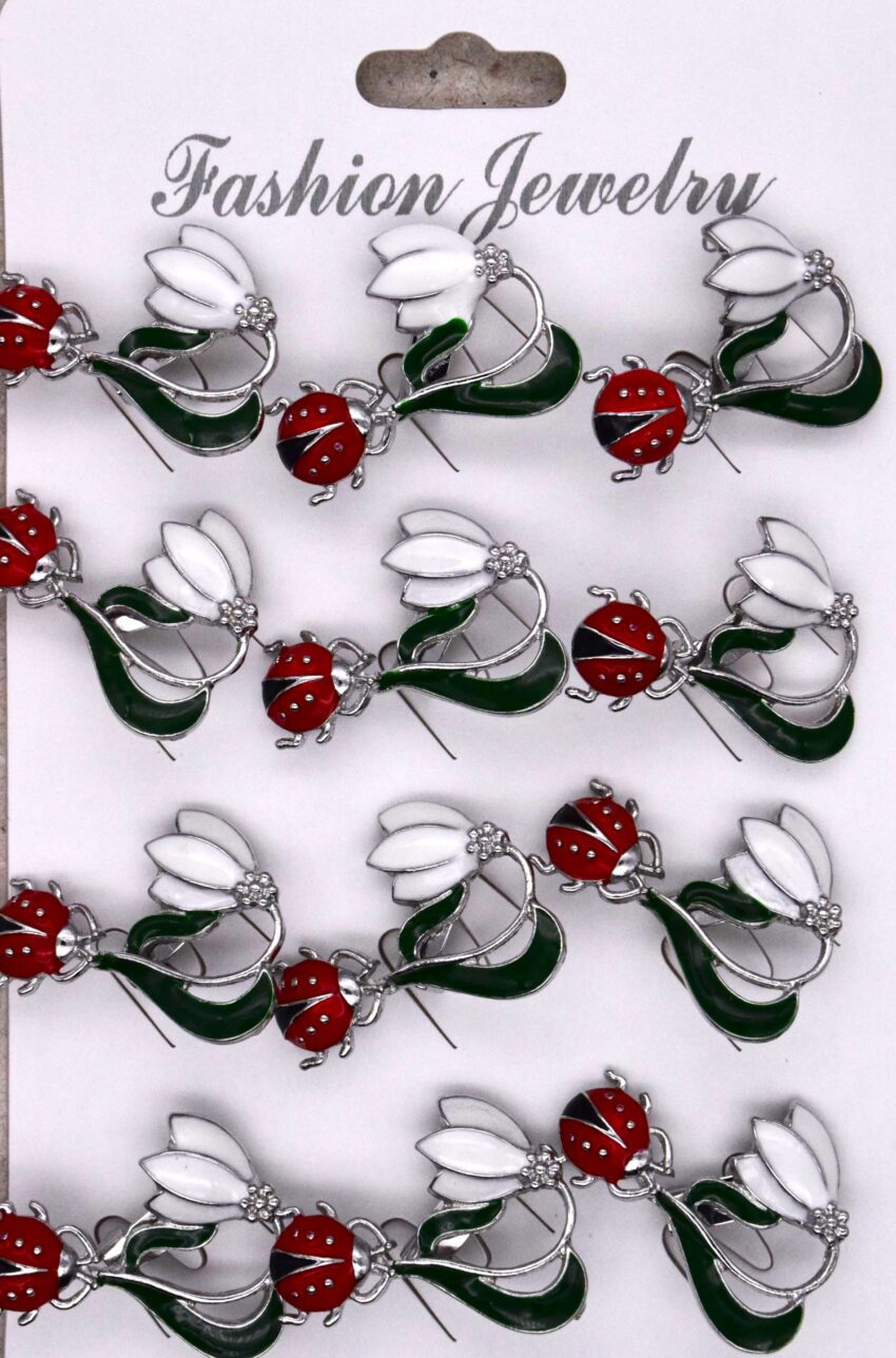 Комплект брошки Кокиче с калинка - 12 бр.