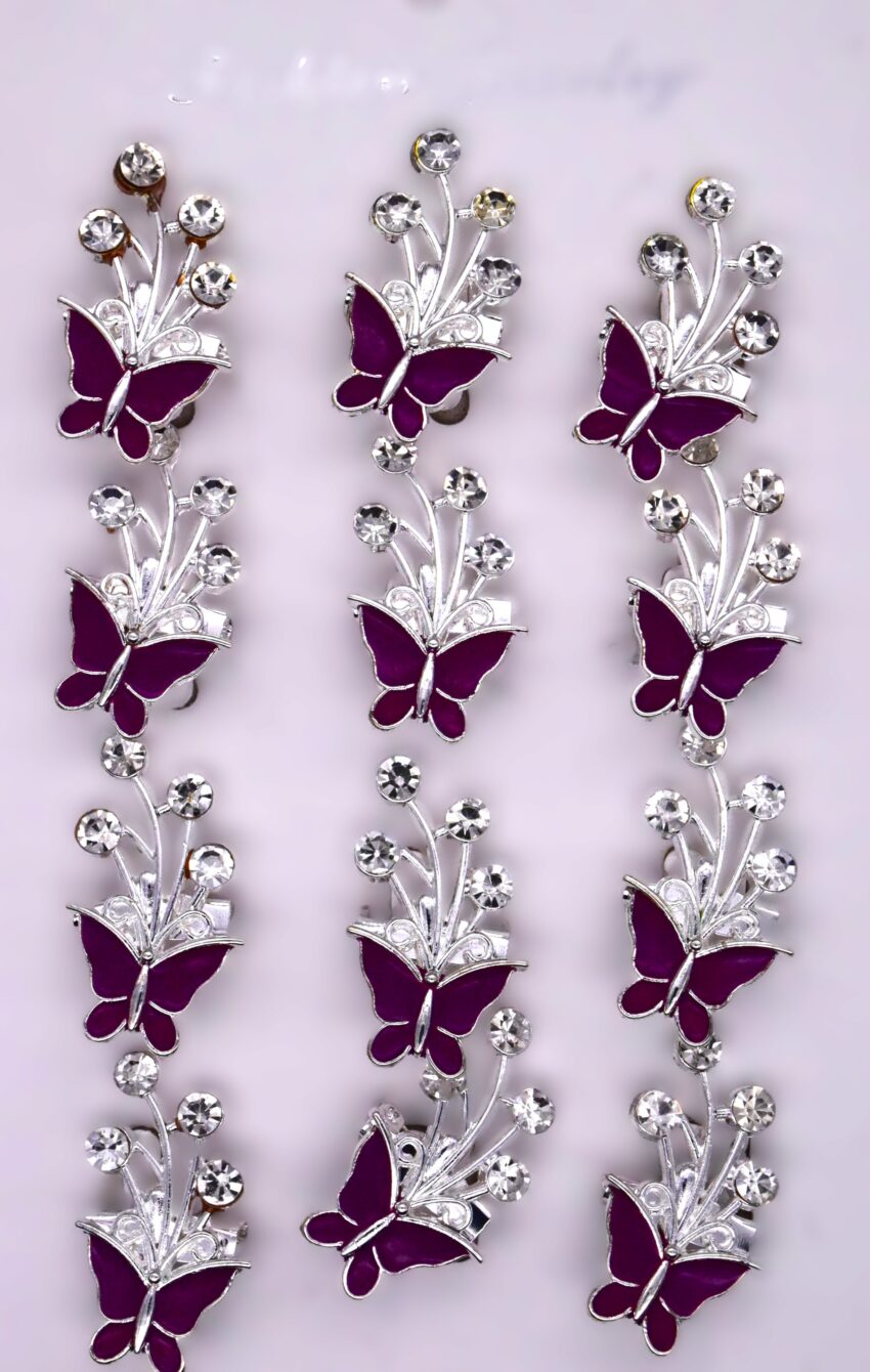 Комплект брошки Лилава пеперуда с кристали 12 бр.