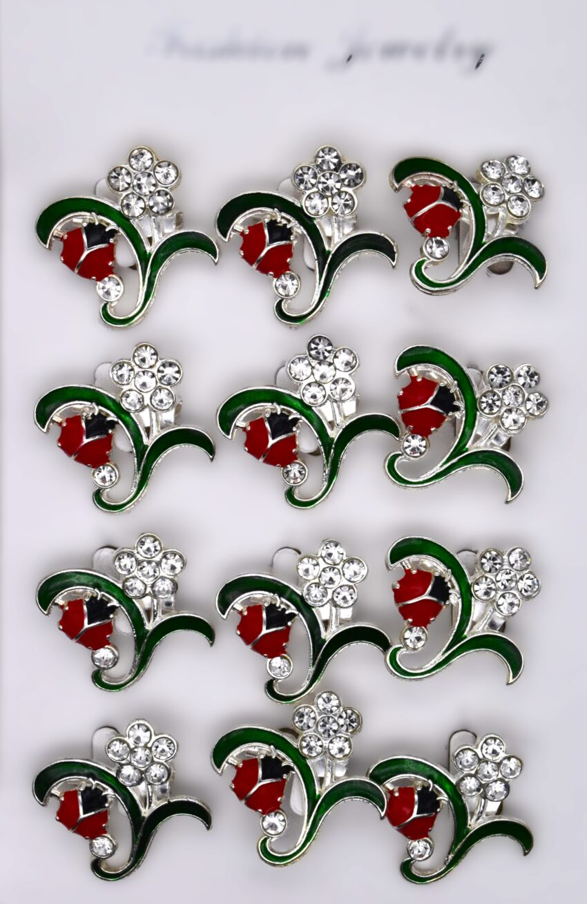 Комплект брошки Калинка на зелено листо - 12 бр.
