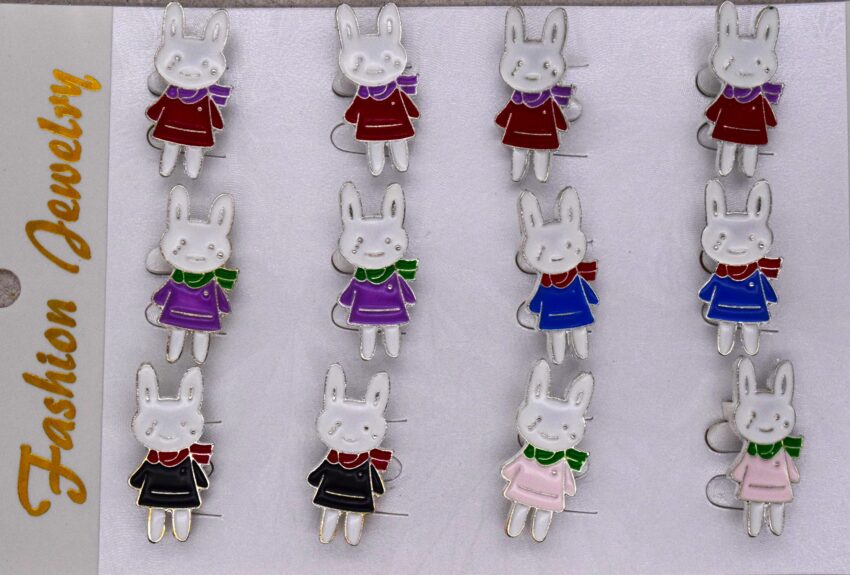 Комплект брошки Зайчета с цветни роклички - 12 бр.