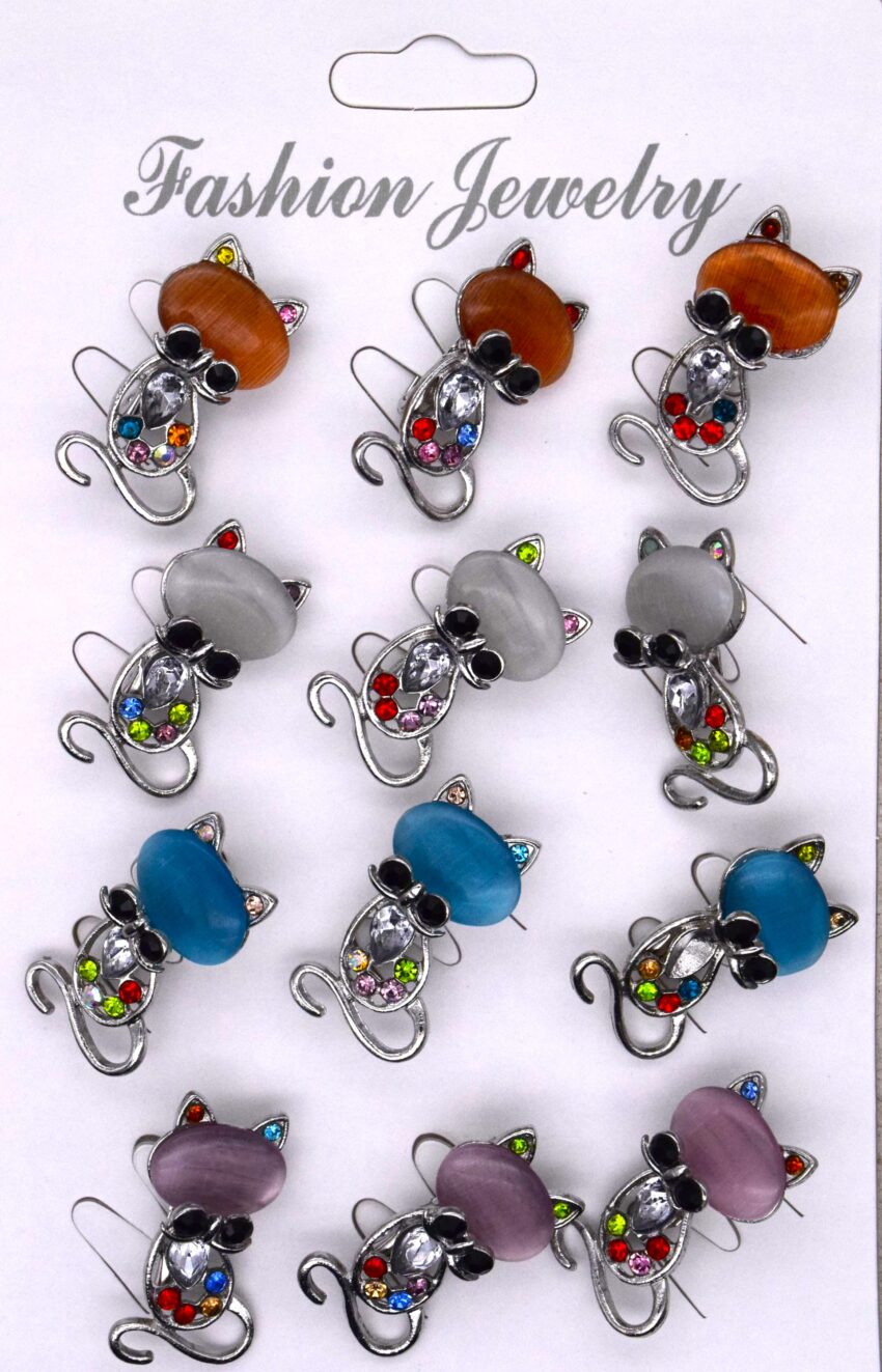 Комплект брошки Цветни котета с кристали - 12 бр.