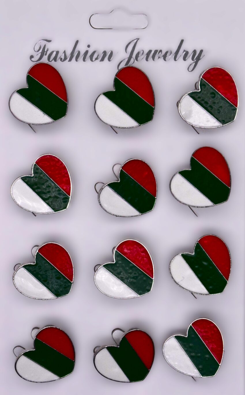 Комплект брошки Сърце в цветовете на България - 12 бр.
