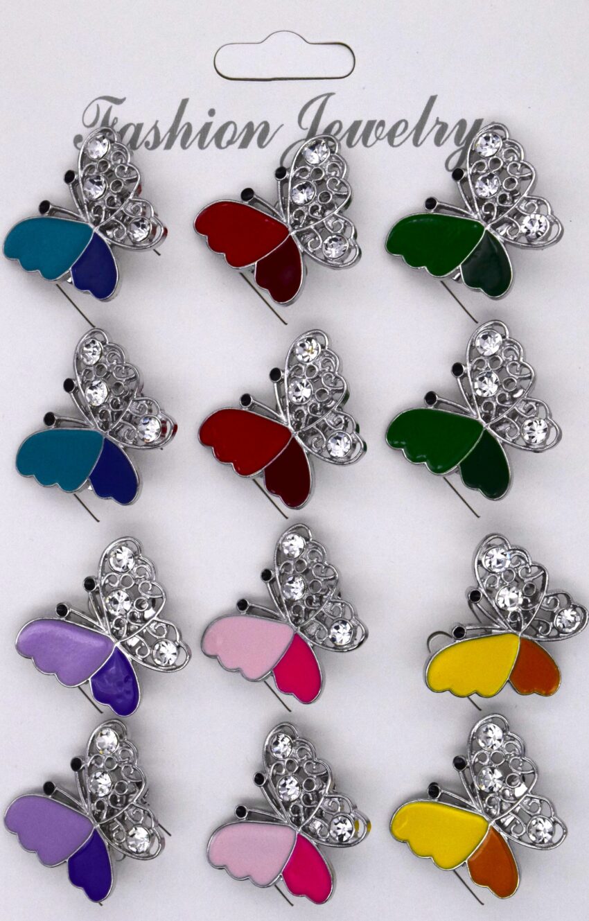 Комплект брошки Цветни пеперуди с кристали - 12 бр.