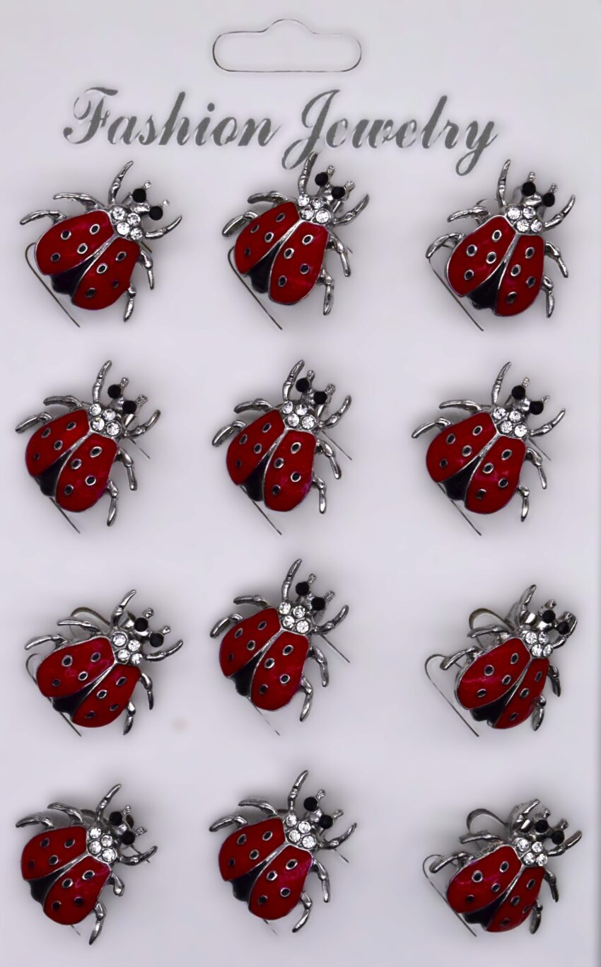 Комплект брошки Червена калинка с кристали - 12 бр.