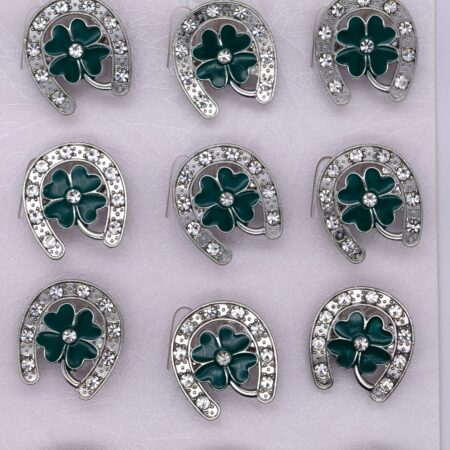 Комплект брошки Подкова с детелина и кристали – 12 бр.