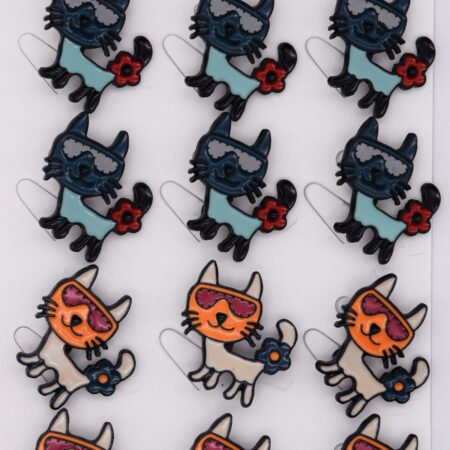 Комплект брошки Котенца с очила – Два цвята – 12 бр.