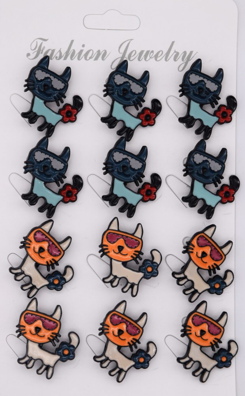 Комплект брошки Котенца с очила - Два цвята - 12 бр.