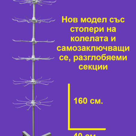 Въртящ се стелаж метална стойка на колела – 7 нива, 160×40 см – Бяла