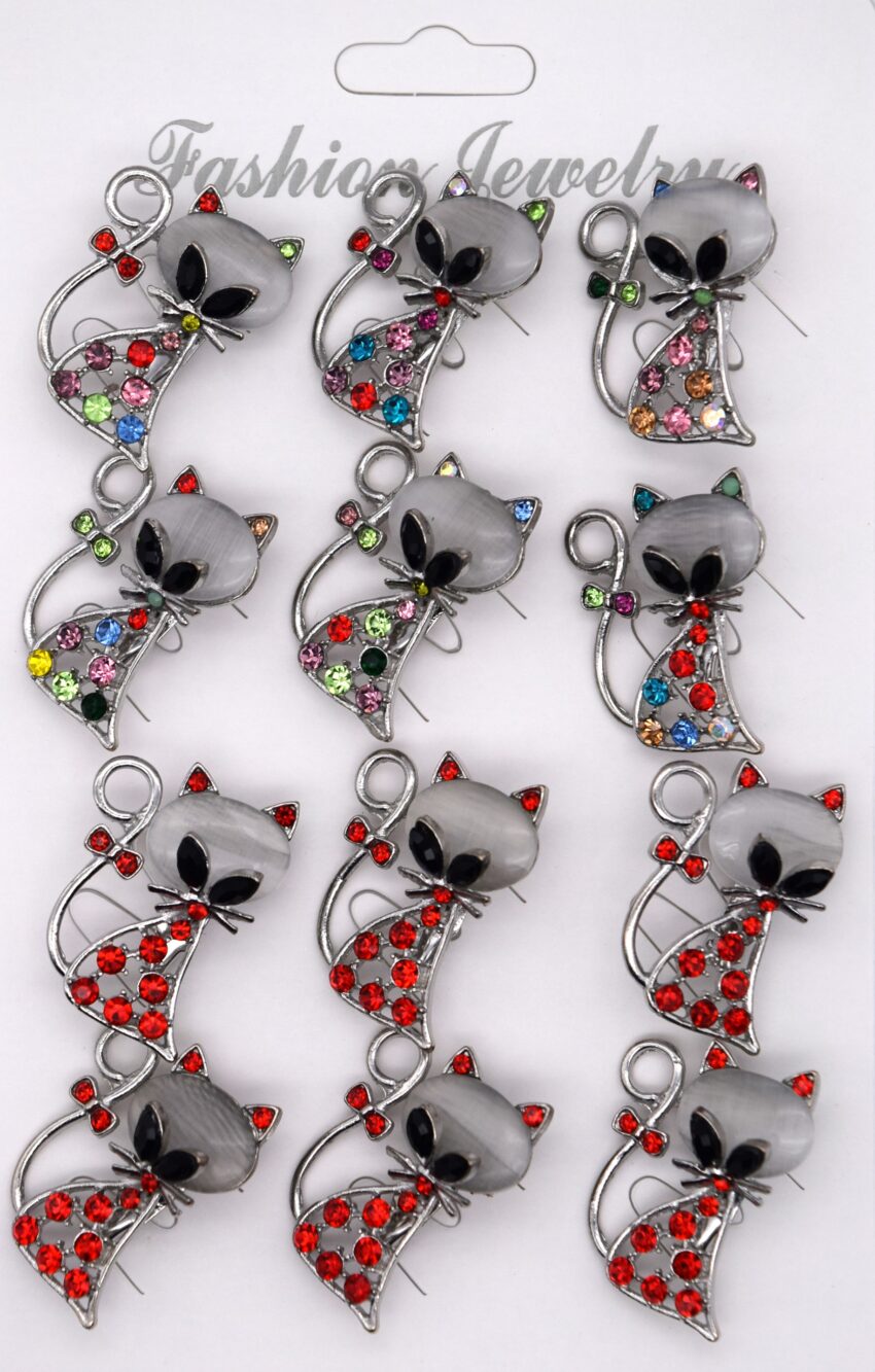 Комплект брошки Котенца с кристали - 12 бр.