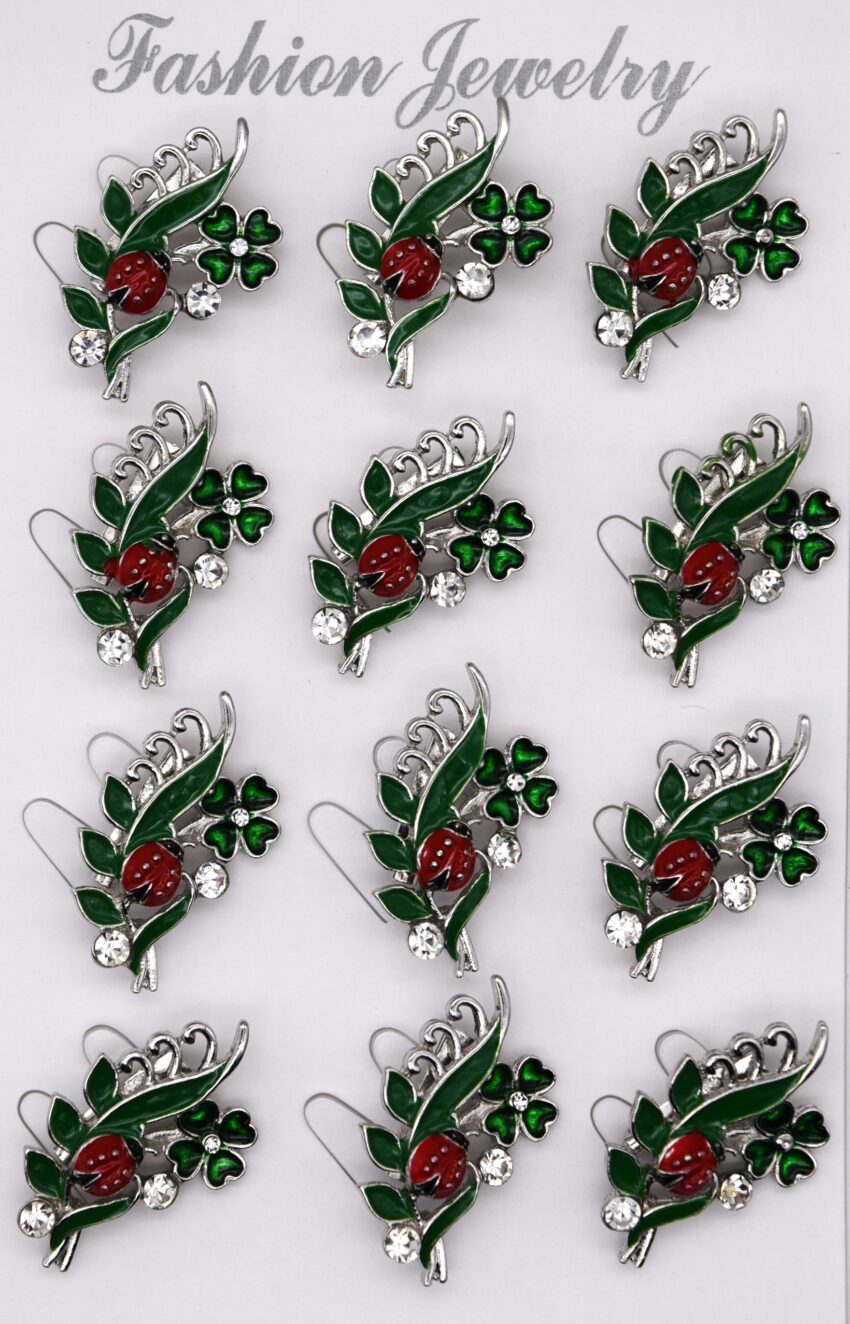 Комплект брошки Калинки с детелина и кристали - 12 бр.