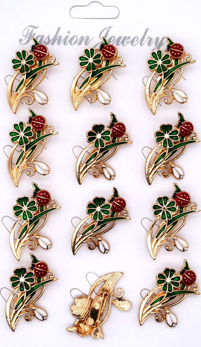 Комплект брошки Детелина с калинка - 12 бр.