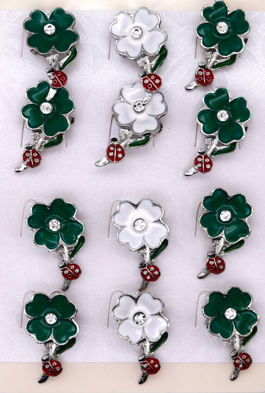 Комплект брошки Детелини/цветя с калинка и кристал - 12 бр.
