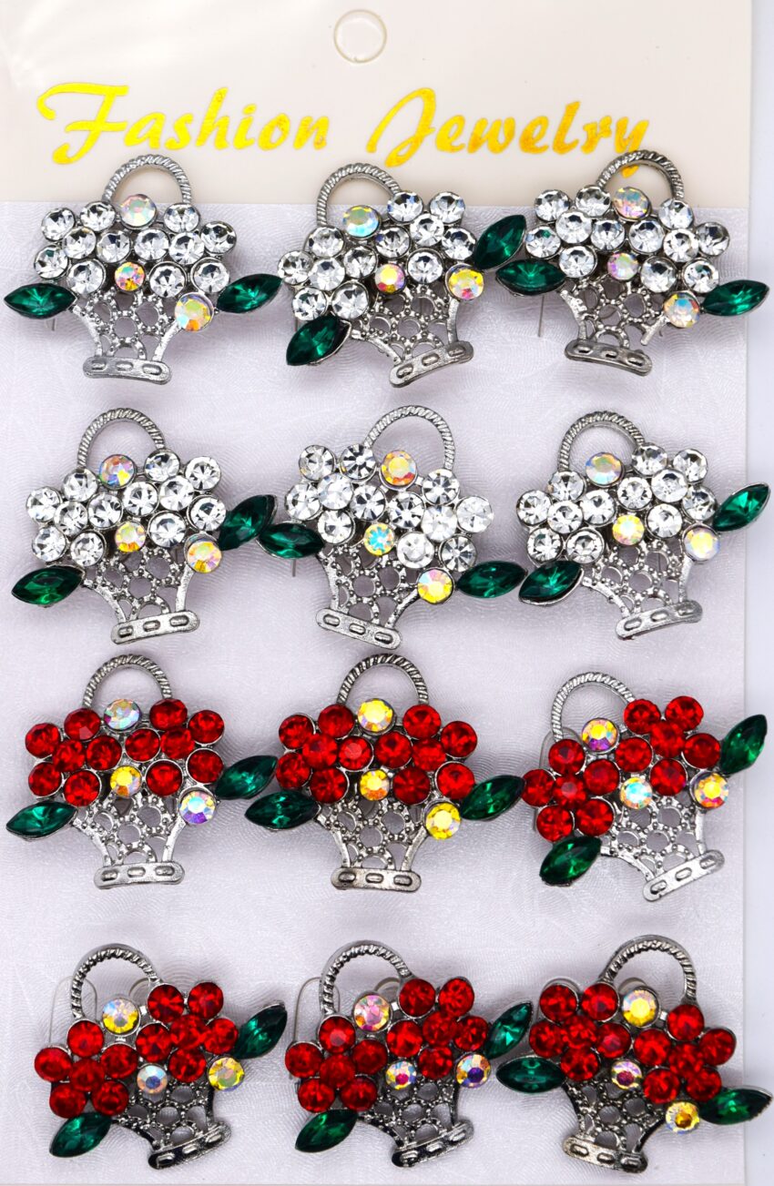 Комплект брошки Кошнички с цветя и кристали - 12 бр.